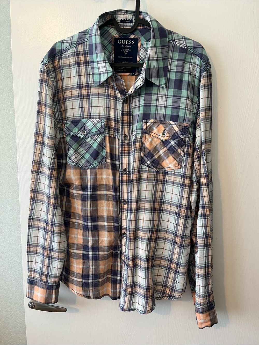 Guess Shirt Mens “M” Multicolor Plaid Long Sleeve Slim Fit Button Up Patchwork